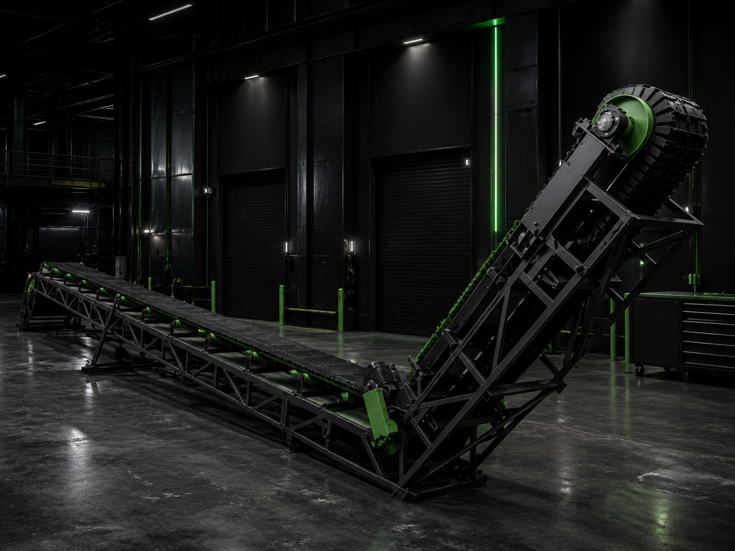 Heavy mining equipment in a mechanical maintenance workshop